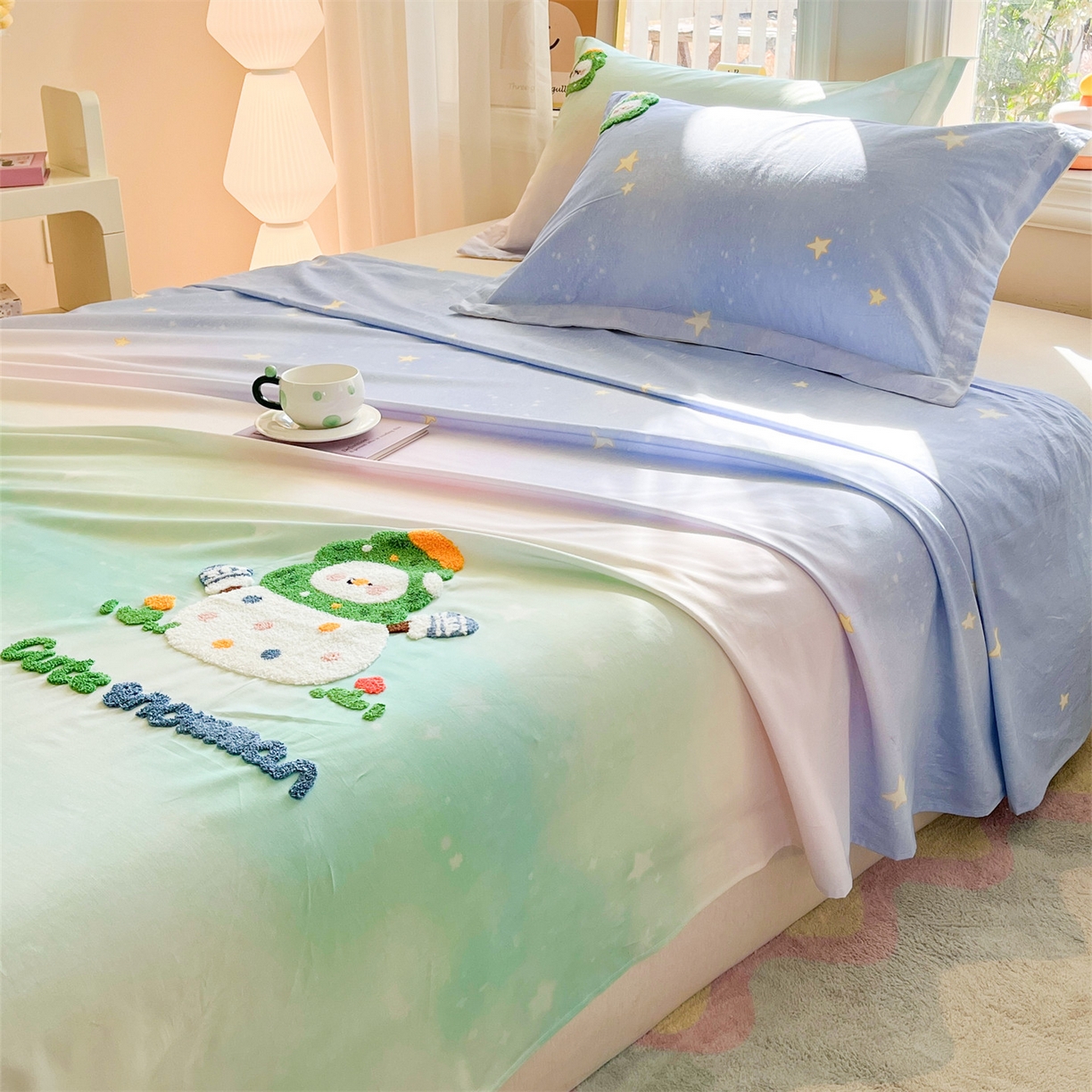 91家纺网 家纺一手货源 找家纺 笙意家纺 2026新款50S全棉纯棉毛巾绣单品床单床单单件 星野雪人