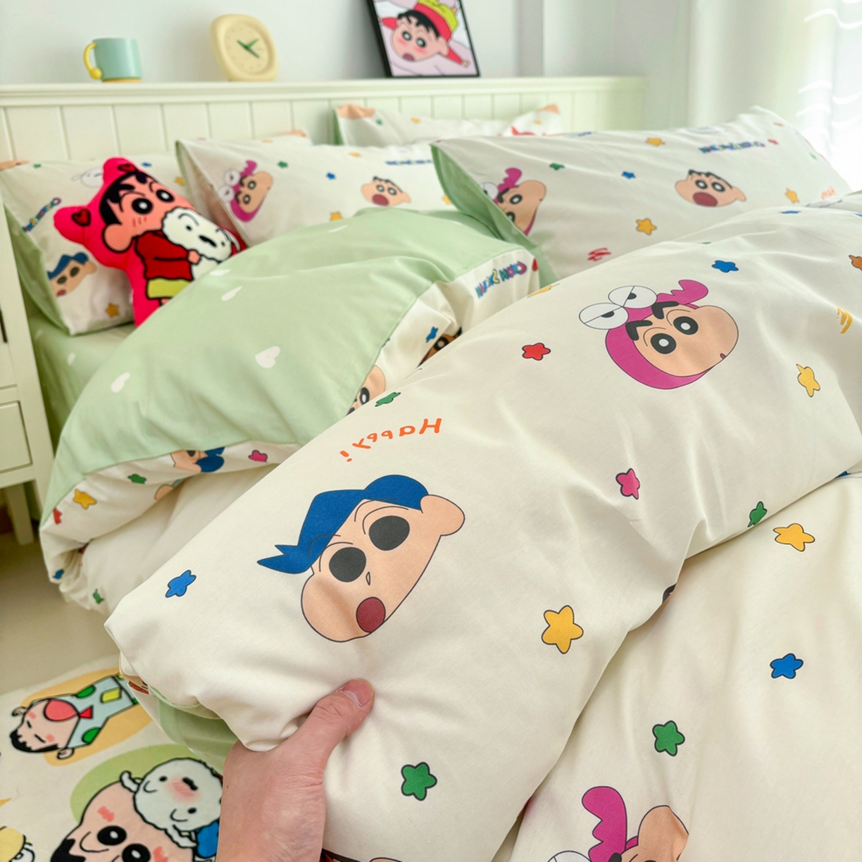 91家纺网 家纺一手货源 找家纺 孩子王家纺 2026新款卡通全棉纯棉正版授权小版蜡笔小新系列四件套-含防伪码 天真小新