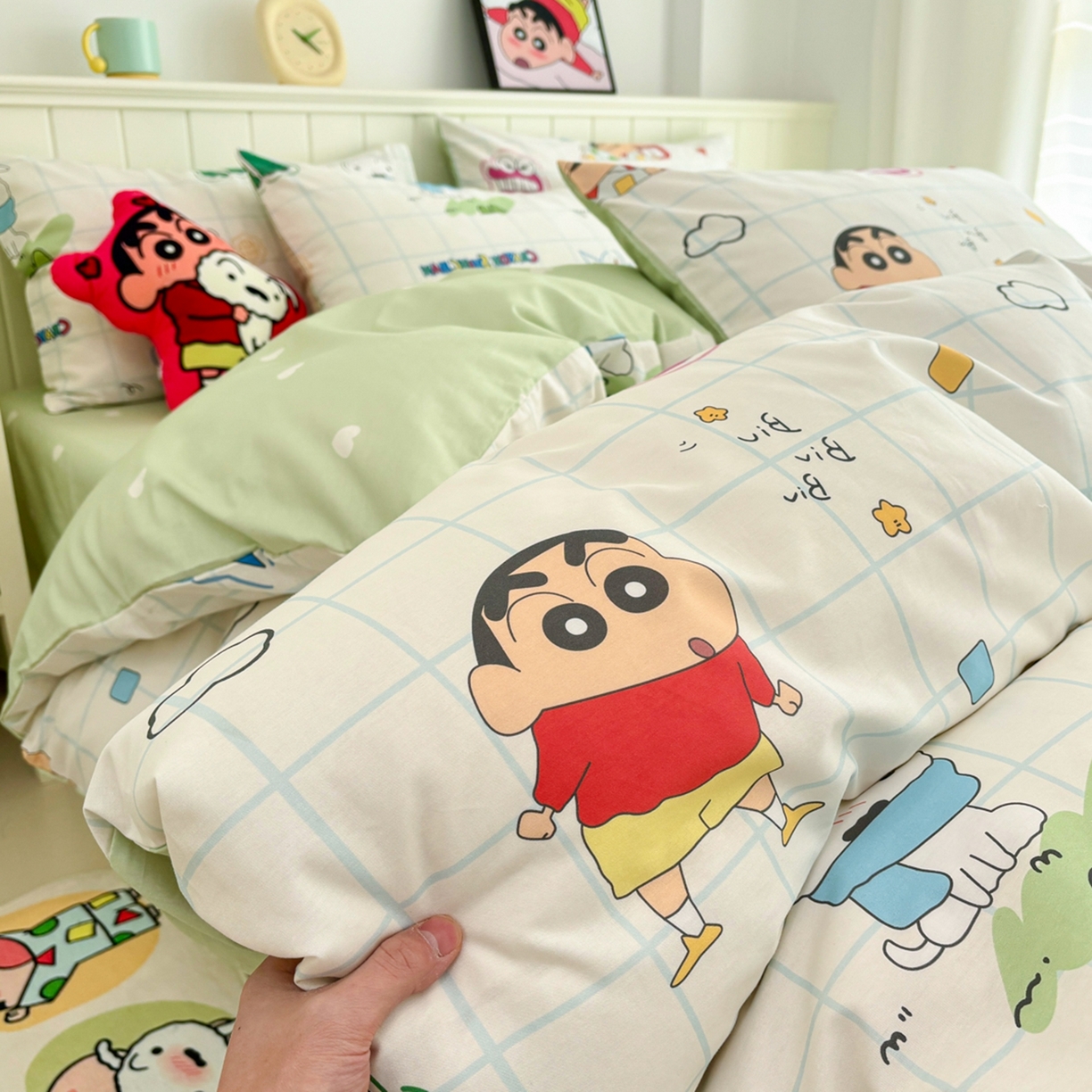 91家纺网 家纺一手货源 找家纺 孩子王家纺 2026新款卡通全棉纯棉正版授权小版蜡笔小新系列四件套-含防伪码 动感小新