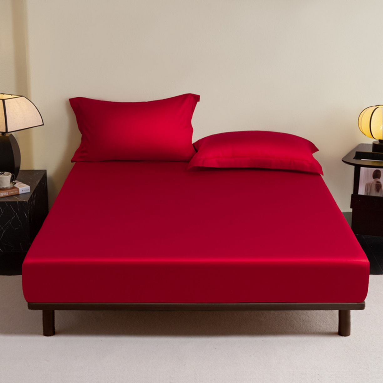 91家纺网 家纺一手货源 找家纺 秀色家纺 2026新款高端Pro+全棉纯棉床笠三件套纯棉床垫保护套简约纯色床套防尘罩单件 梦易-海棠红