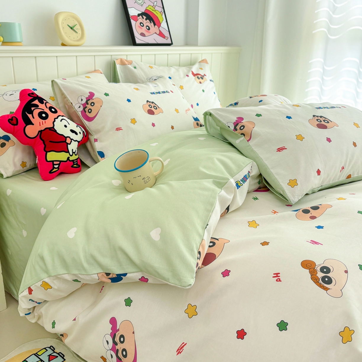 91家纺网 家纺一手货源 找家纺 孩子王家纺 2026新款卡通全棉纯棉正版授权小版蜡笔小新系列四件套-含防伪码 天真小新