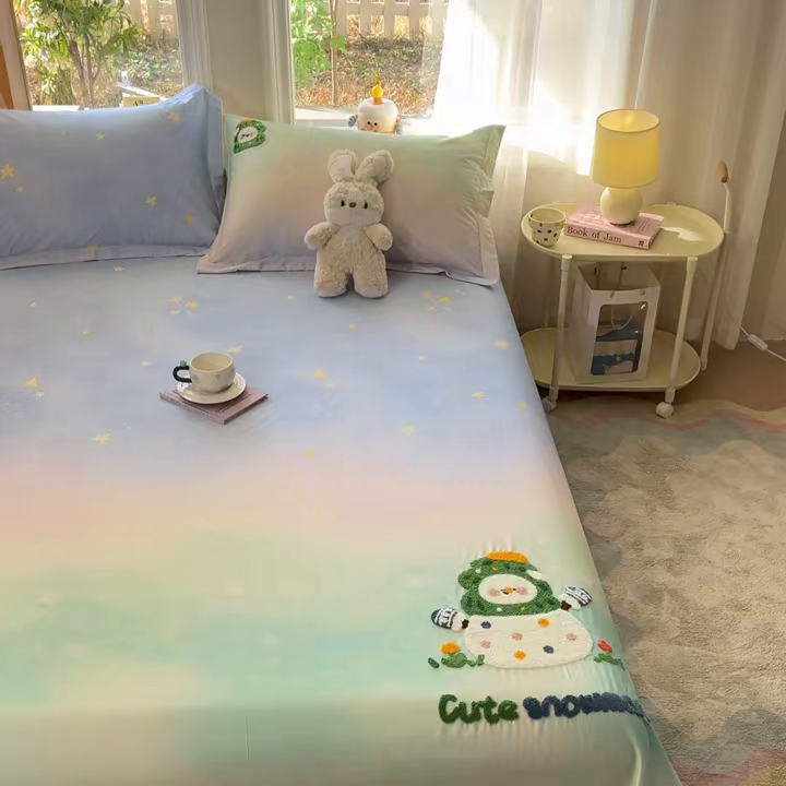 91家纺网 家纺一手货源 找家纺 笙意家纺 2026新款50S全棉纯棉毛巾绣单品床单床单单件 星野雪人