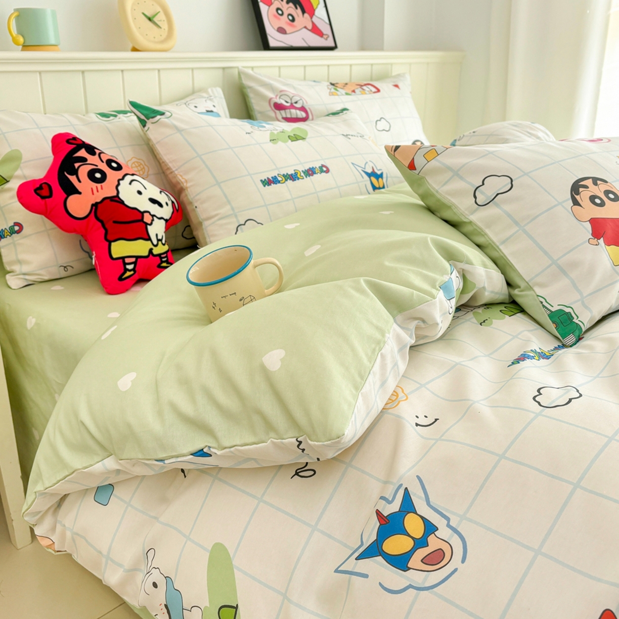 91家纺网 家纺一手货源 找家纺 孩子王家纺 2026新款卡通全棉纯棉正版授权小版蜡笔小新系列四件套-含防伪码 动感小新