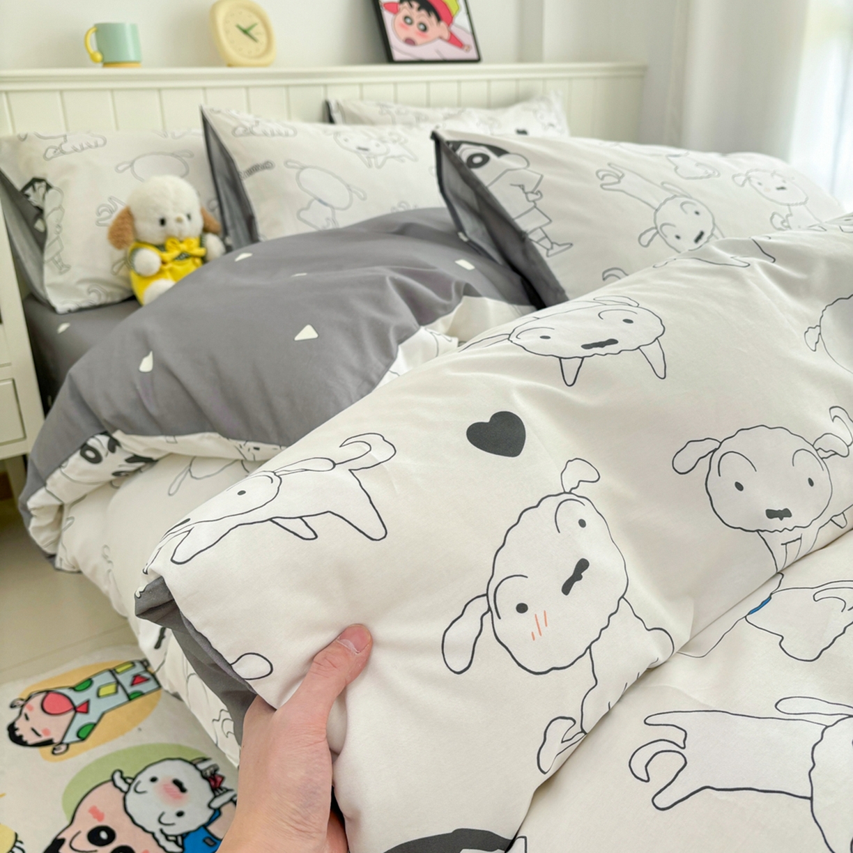 91家纺网 家纺一手货源 找家纺 孩子王家纺 2026新款卡通全棉纯棉正版授权小版蜡笔小新系列四件套-含防伪码 快乐小新