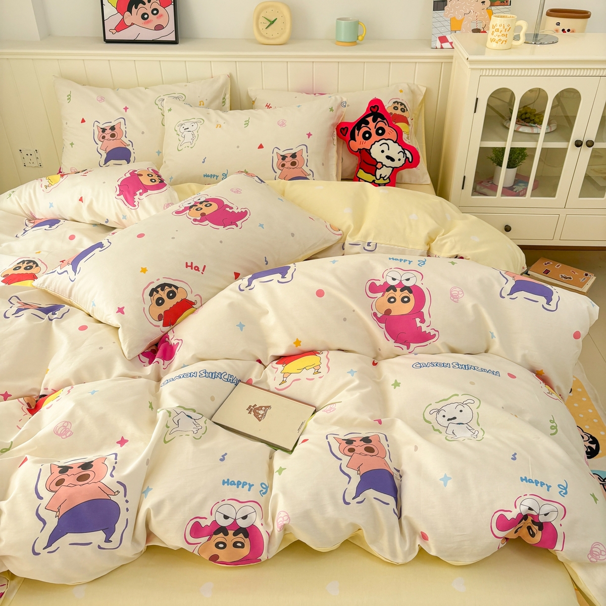 91家纺网 家纺一手货源 找家纺 （总）孩子王家纺 2026新款卡通全棉纯棉正版授权小版蜡笔小新系列四件套-含防伪码