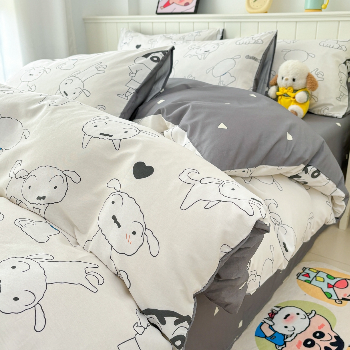 91家纺网 家纺一手货源 找家纺 孩子王家纺 2026新款卡通全棉纯棉正版授权小版蜡笔小新系列四件套-含防伪码 快乐小新