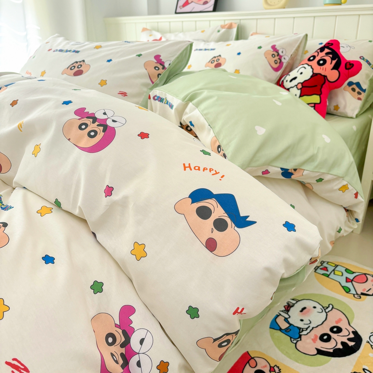 91家纺网 家纺一手货源 找家纺 孩子王家纺 2026新款卡通全棉纯棉正版授权小版蜡笔小新系列四件套-含防伪码 天真小新