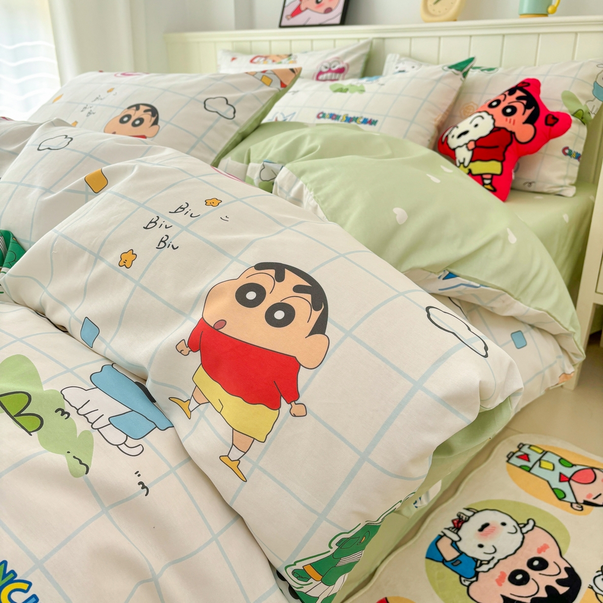 91家纺网 家纺一手货源 找家纺 孩子王家纺 2026新款卡通全棉纯棉正版授权小版蜡笔小新系列四件套-含防伪码 动感小新