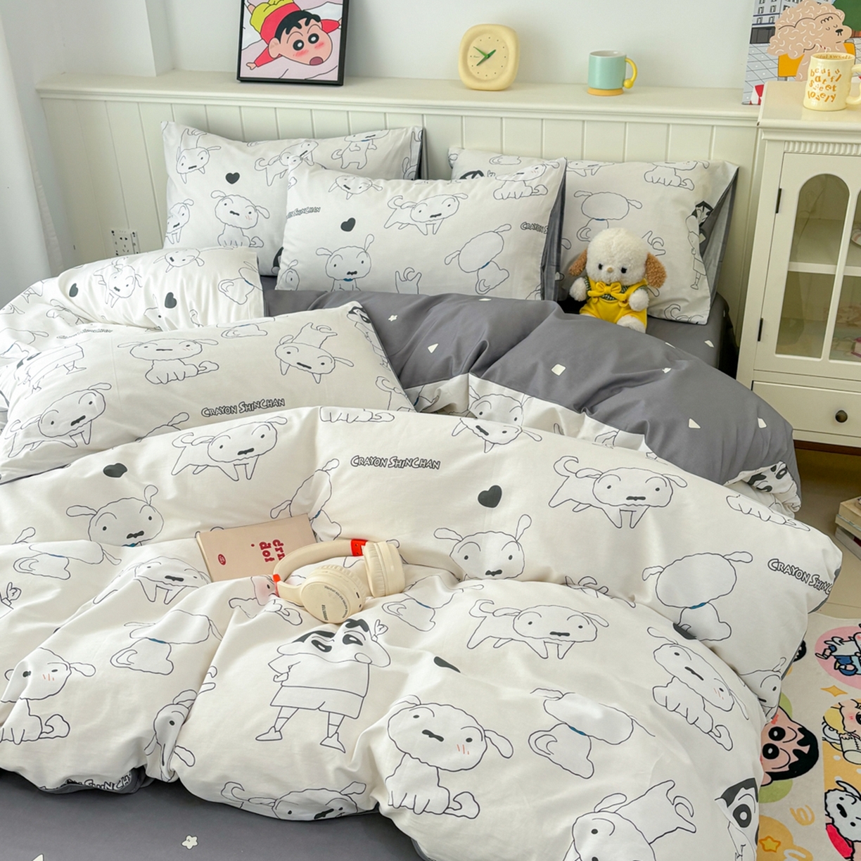 91家纺网 家纺一手货源 找家纺 孩子王家纺 2026新款卡通全棉纯棉正版授权小版蜡笔小新系列四件套-含防伪码 快乐小新