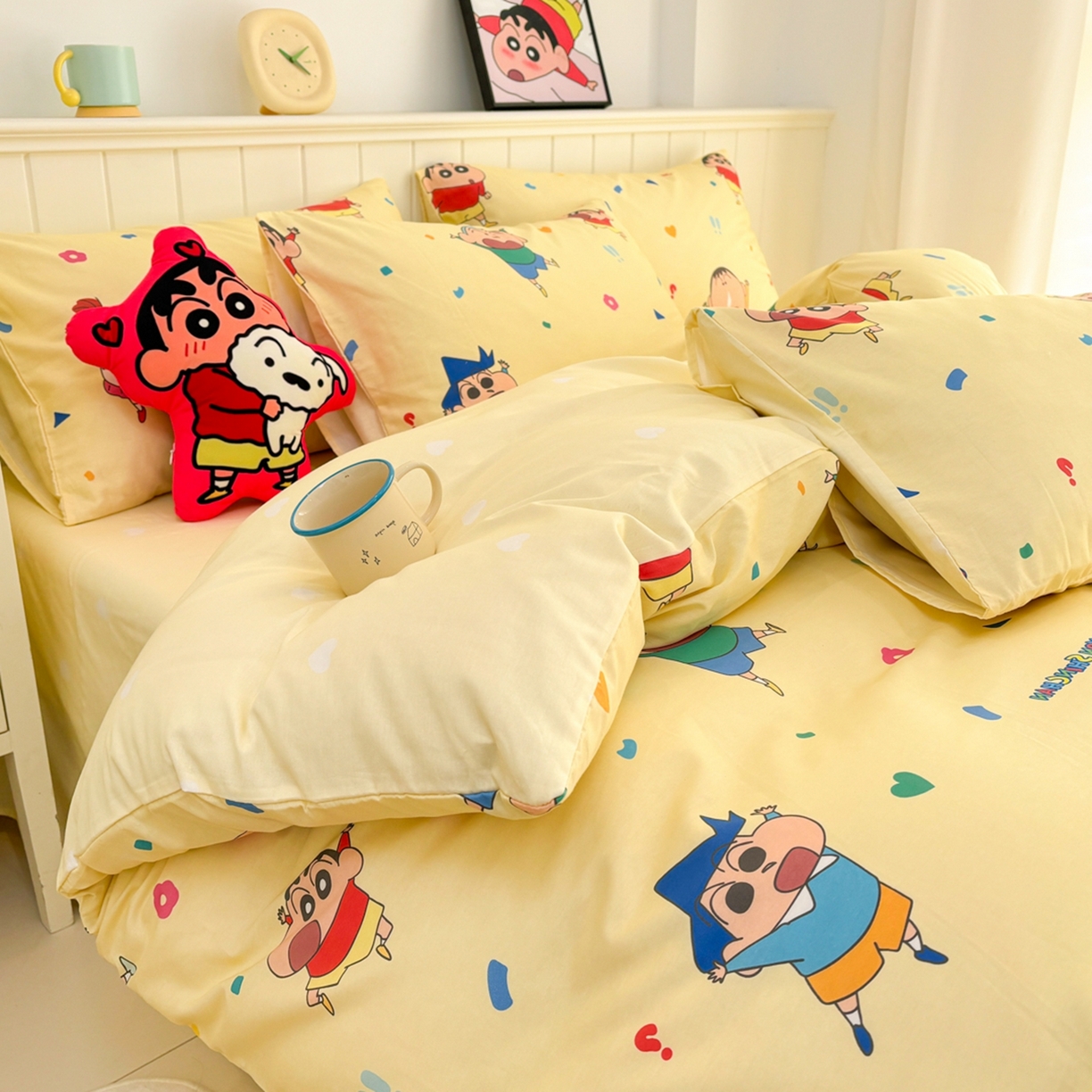 91家纺网 家纺一手货源 找家纺 孩子王家纺 2026新款卡通全棉纯棉正版授权小版蜡笔小新系列四件套-含防伪码 春日部家族