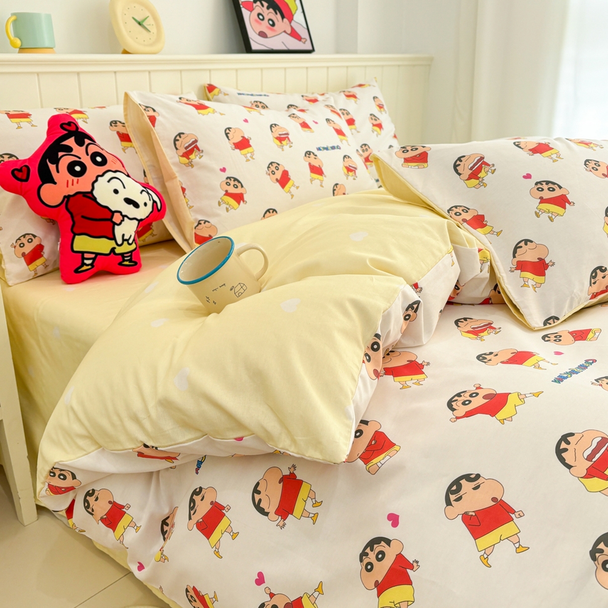 91家纺网 家纺一手货源 找家纺 孩子王家纺 2026新款卡通全棉纯棉正版授权小版蜡笔小新系列四件套-含防伪码 无厘头小新