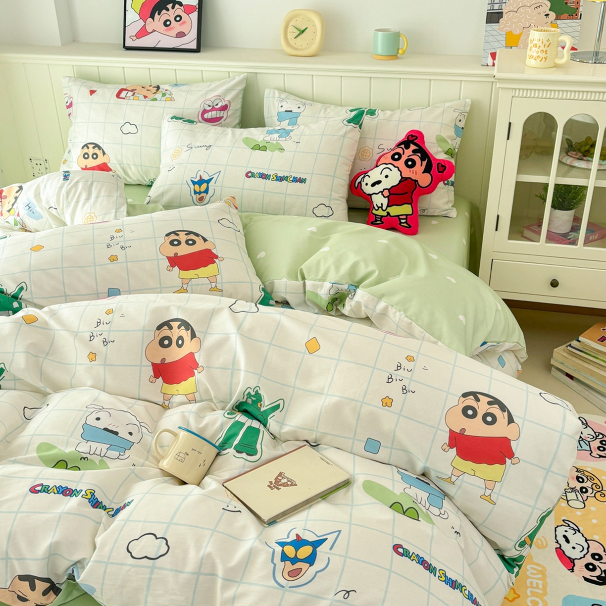 91家纺网 家纺一手货源 找家纺 孩子王家纺 2026新款卡通全棉纯棉正版授权小版蜡笔小新系列四件套-含防伪码 动感小新