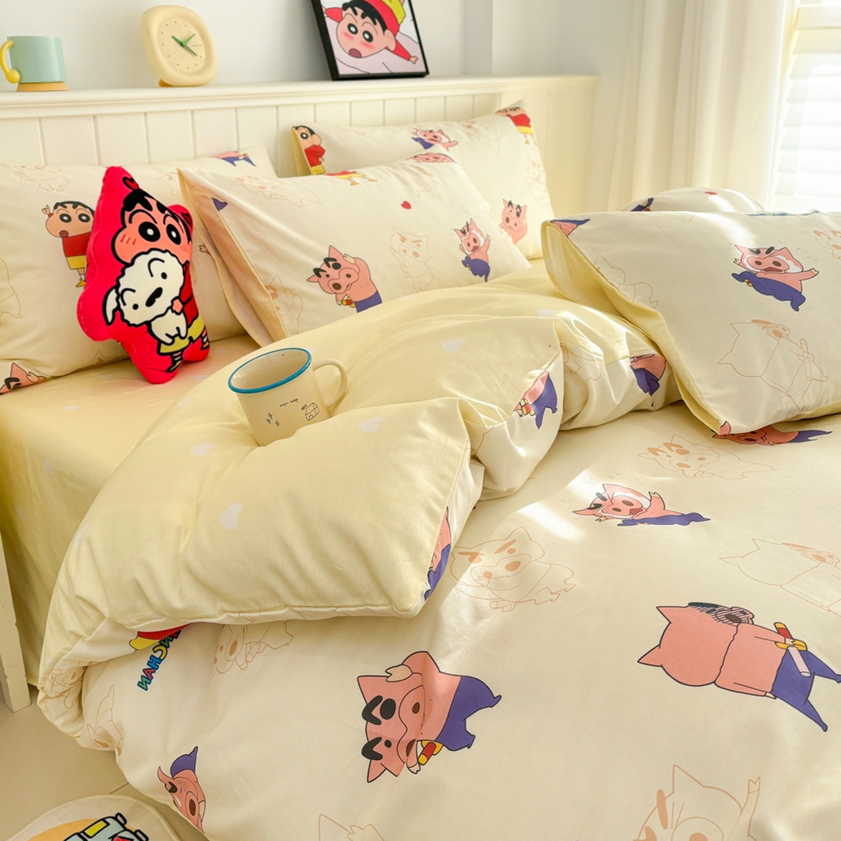 91家纺网 家纺一手货源 找家纺 孩子王家纺 2026新款卡通全棉纯棉正版授权小版蜡笔小新系列四件套-含防伪码 乐天派小新