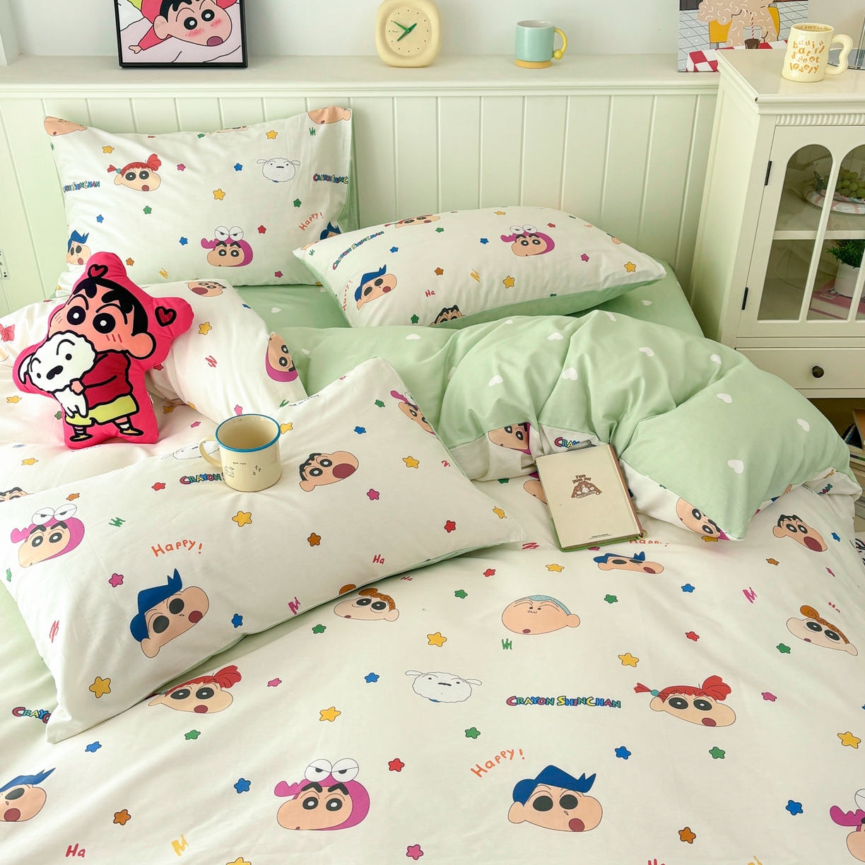 91家纺网 家纺一手货源 找家纺 孩子王家纺 2026新款卡通全棉纯棉正版授权小版蜡笔小新系列四件套-含防伪码 天真小新