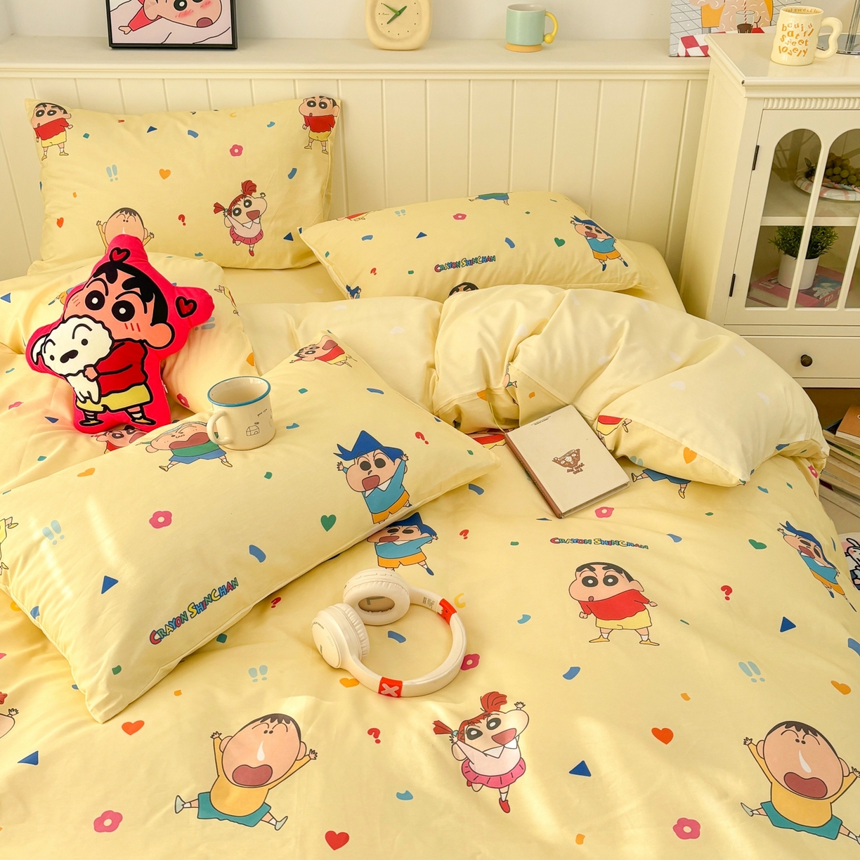 91家纺网 家纺一手货源 找家纺 孩子王家纺 2026新款卡通全棉纯棉正版授权小版蜡笔小新系列四件套-含防伪码 春日部家族