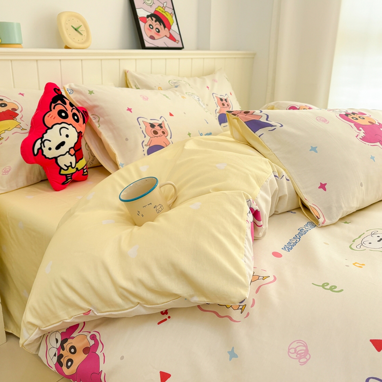 91家纺网 家纺一手货源 找家纺 孩子王家纺 2026新款卡通全棉纯棉正版授权小版蜡笔小新系列四件套-含防伪码 搞笑小新