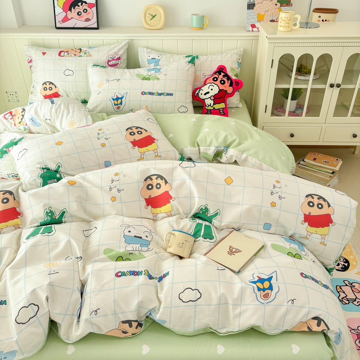 91家纺网 家纺一手货源 找家纺 孩子王家纺 2026新款卡通全棉纯棉正版授权小版蜡笔小新系列四件套-含防伪码 动感小新