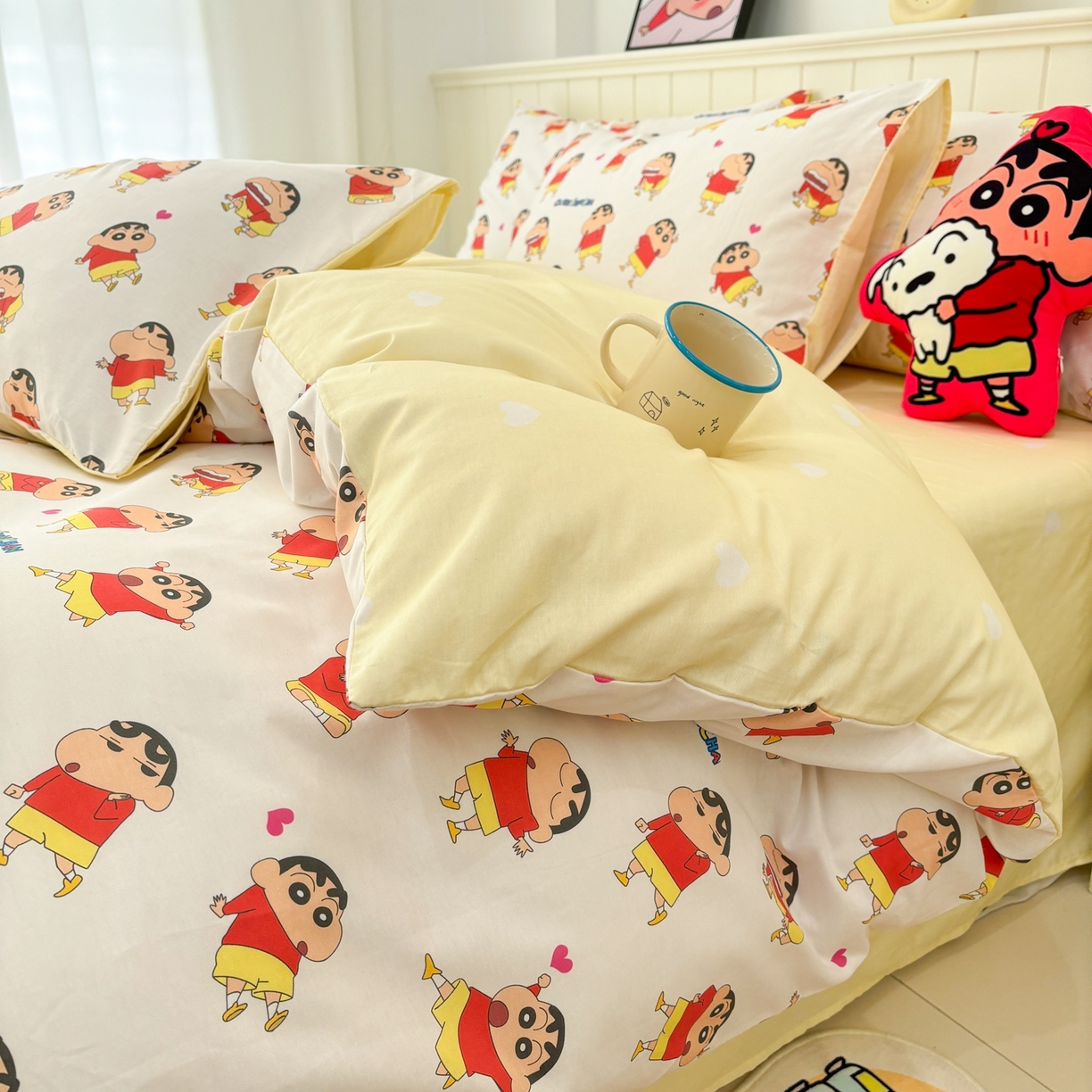 91家纺网 家纺一手货源 找家纺 孩子王家纺 2026新款卡通全棉纯棉正版授权小版蜡笔小新系列四件套-含防伪码 无厘头小新