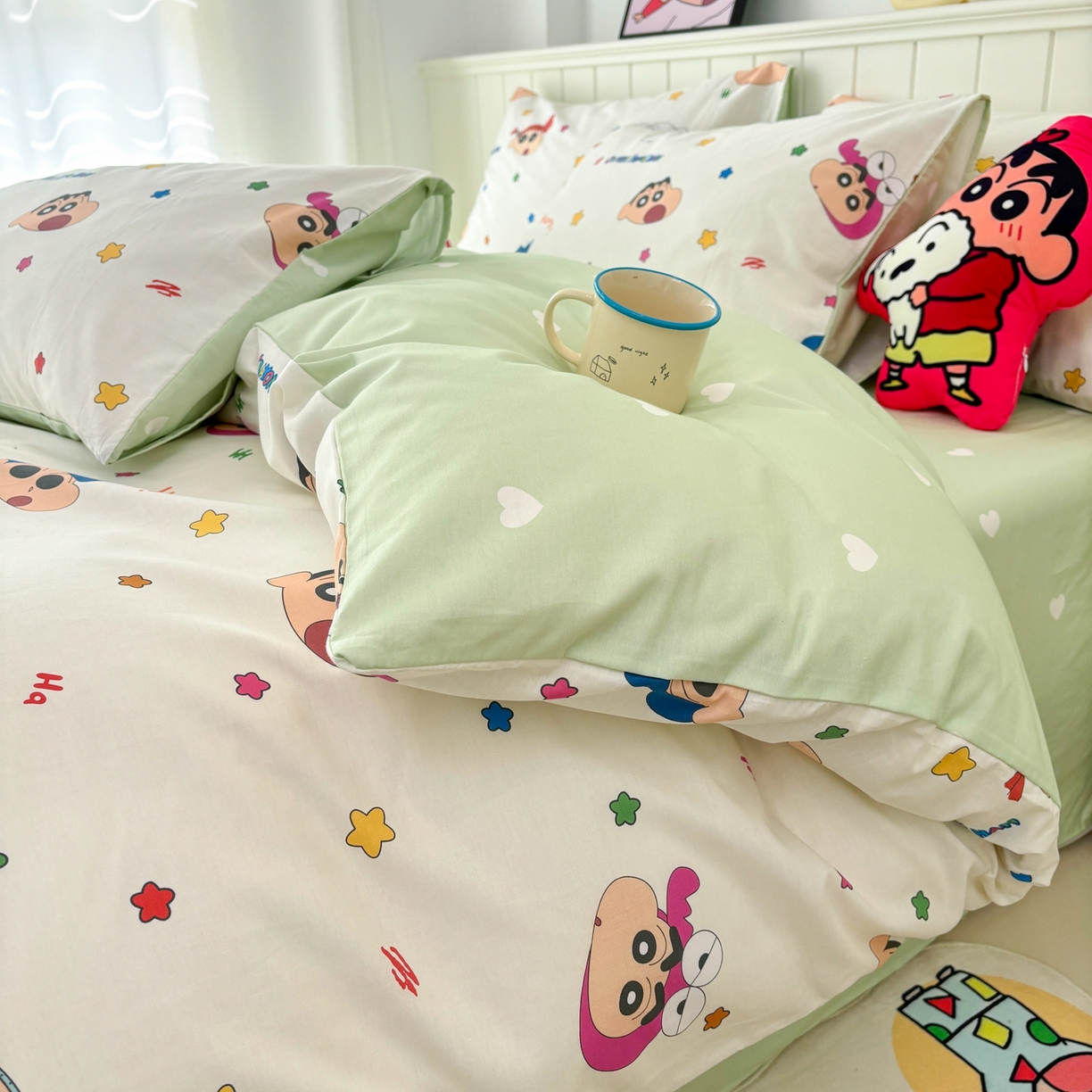 91家纺网 家纺一手货源 找家纺 孩子王家纺 2026新款卡通全棉纯棉正版授权小版蜡笔小新系列四件套-含防伪码 天真小新