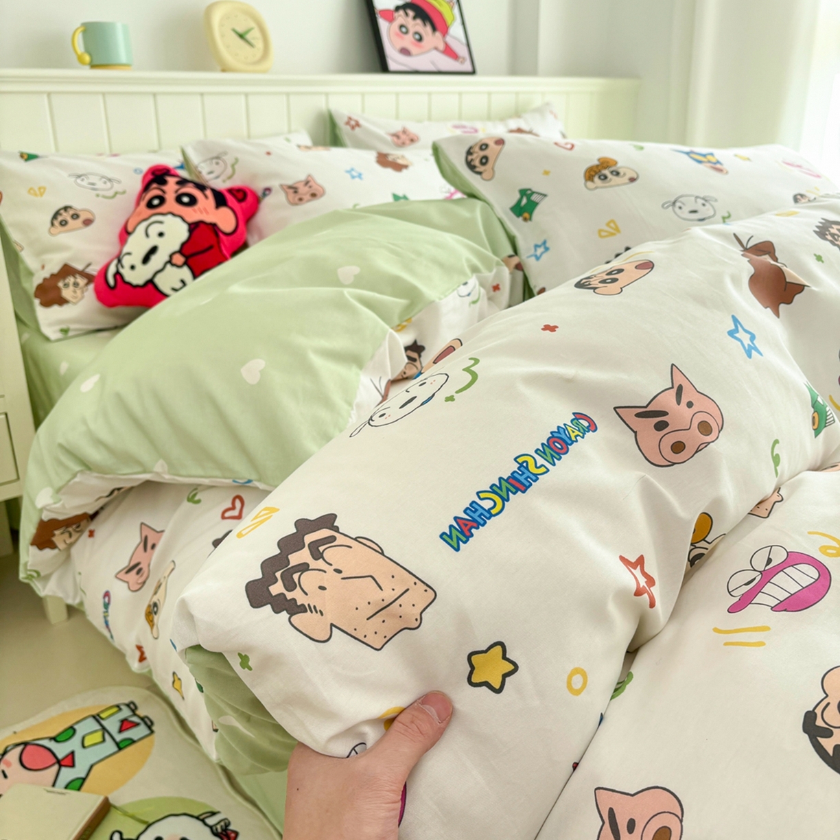 91家纺网 家纺一手货源 找家纺 孩子王家纺 2026新款卡通全棉纯棉正版授权小版蜡笔小新系列四件套-含防伪码 温馨小新