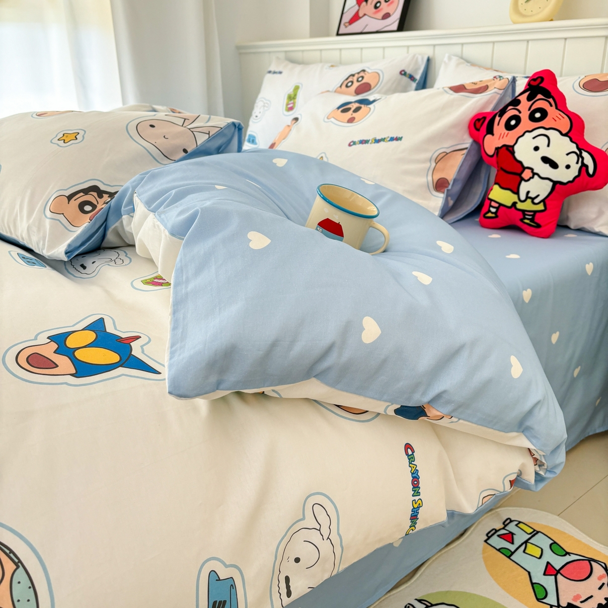 91家纺网 家纺一手货源 找家纺 孩子王家纺 2026新款卡通全棉纯棉正版授权小版蜡笔小新系列四件套-含防伪码 欢乐小新