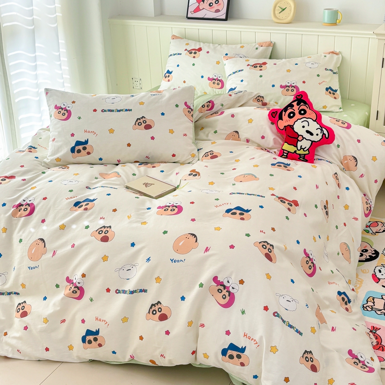 91家纺网 家纺一手货源 找家纺 孩子王家纺 2026新款卡通全棉纯棉正版授权小版蜡笔小新系列四件套-含防伪码 天真小新