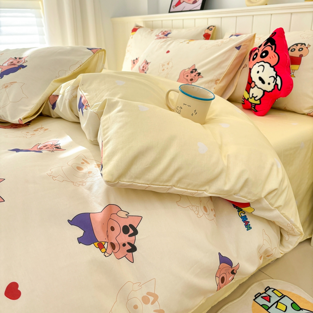 91家纺网 家纺一手货源 找家纺 孩子王家纺 2026新款卡通全棉纯棉正版授权小版蜡笔小新系列四件套-含防伪码 乐天派小新