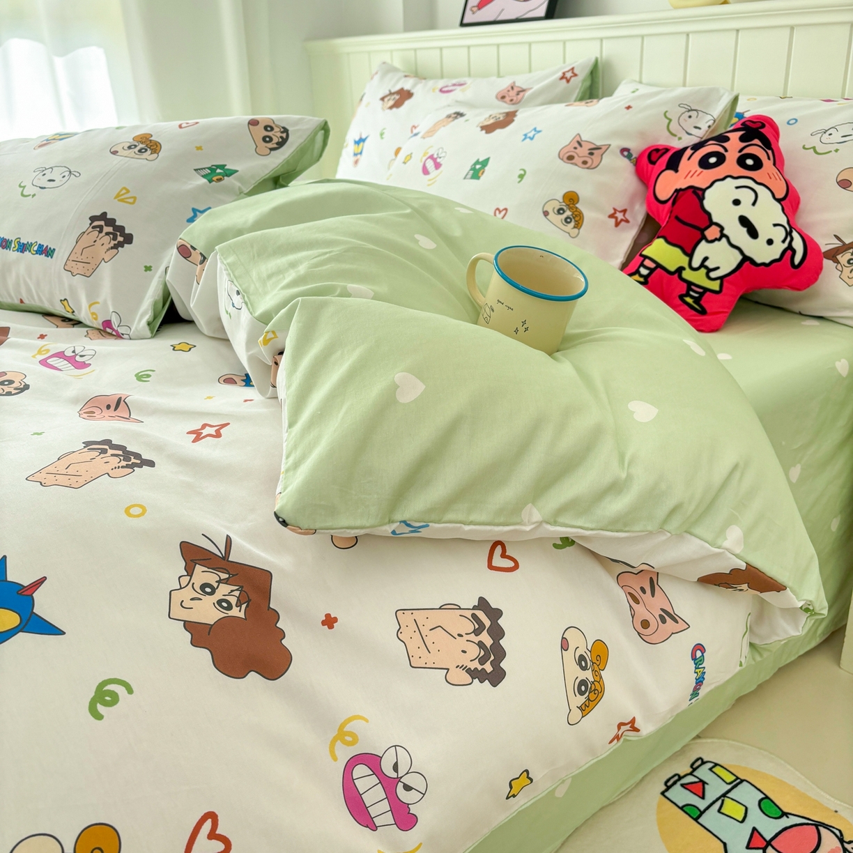 91家纺网 家纺一手货源 找家纺 孩子王家纺 2026新款卡通全棉纯棉正版授权小版蜡笔小新系列四件套-含防伪码 温馨小新