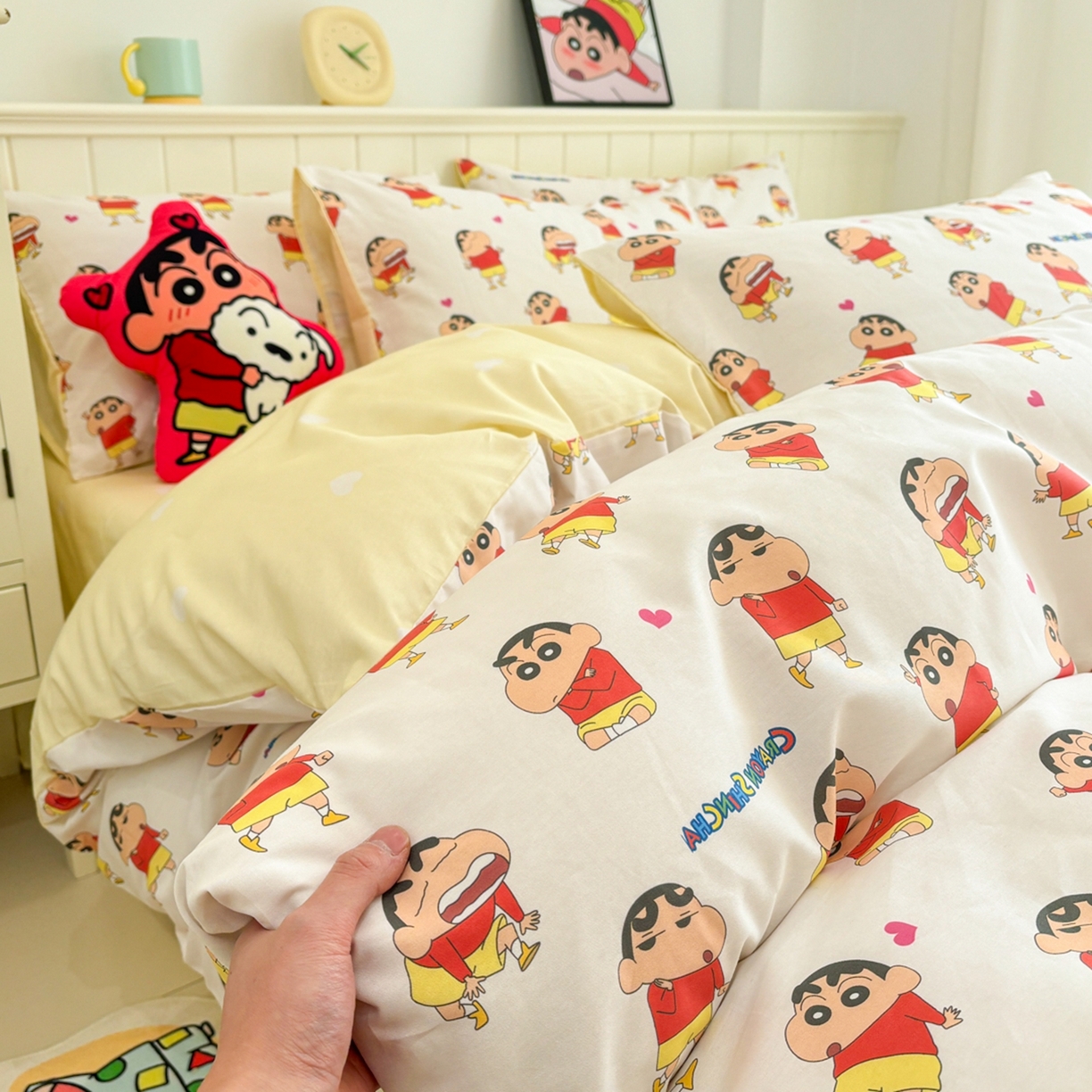 91家纺网 家纺一手货源 找家纺 孩子王家纺 2026新款卡通全棉纯棉正版授权小版蜡笔小新系列四件套-含防伪码 无厘头小新