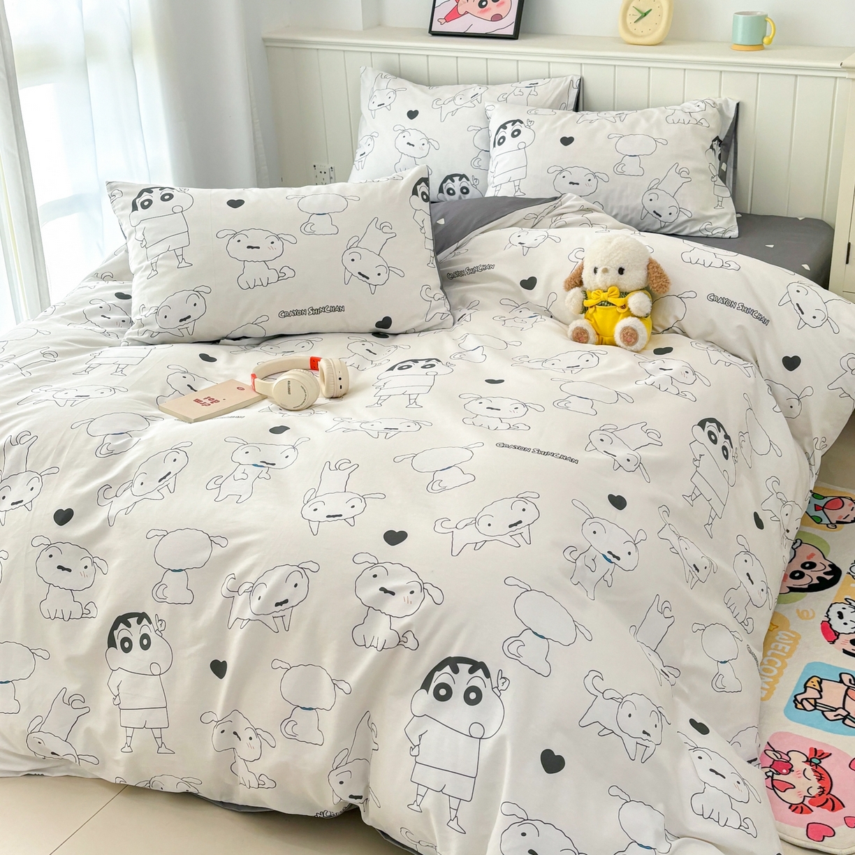 91家纺网 家纺一手货源 找家纺 孩子王家纺 2026新款卡通全棉纯棉正版授权小版蜡笔小新系列四件套-含防伪码 快乐小新