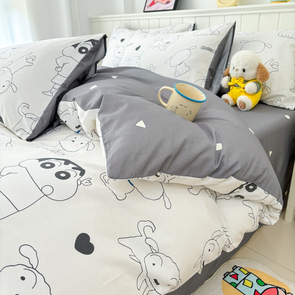 91家纺网 家纺一手货源 找家纺 孩子王家纺 2026新款卡通全棉纯棉正版授权小版蜡笔小新系列四件套-含防伪码 快乐小新