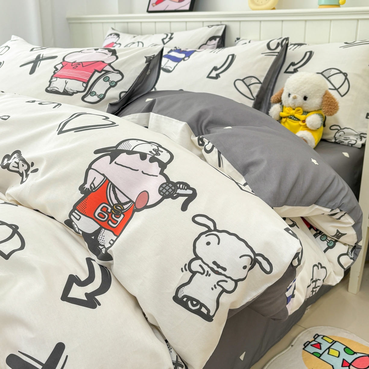 91家纺网 家纺一手货源 找家纺 孩子王家纺 2026新款卡通全棉纯棉正版授权小版蜡笔小新系列四件套-含防伪码 活宝小新