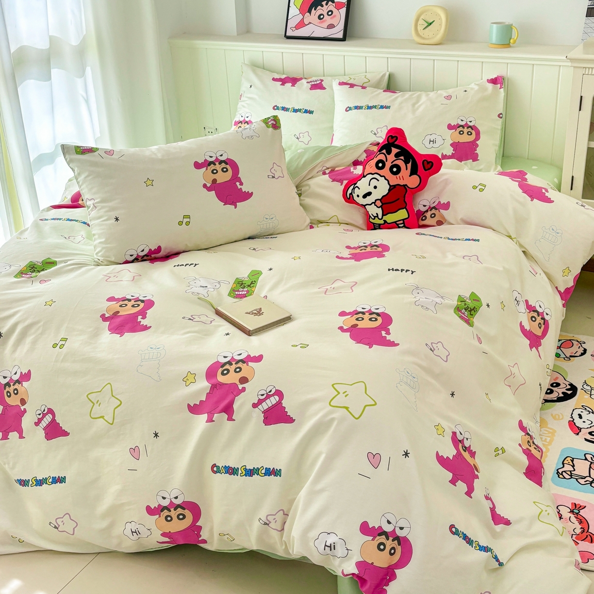 91家纺网 家纺一手货源 找家纺 孩子王家纺 2026新款卡通全棉纯棉正版授权小版蜡笔小新系列四件套-含防伪码 童趣小新