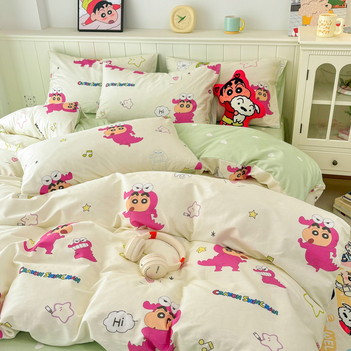 91家纺网 家纺一手货源 找家纺 孩子王家纺 2026新款卡通全棉纯棉正版授权小版蜡笔小新系列四件套-含防伪码 童趣小新