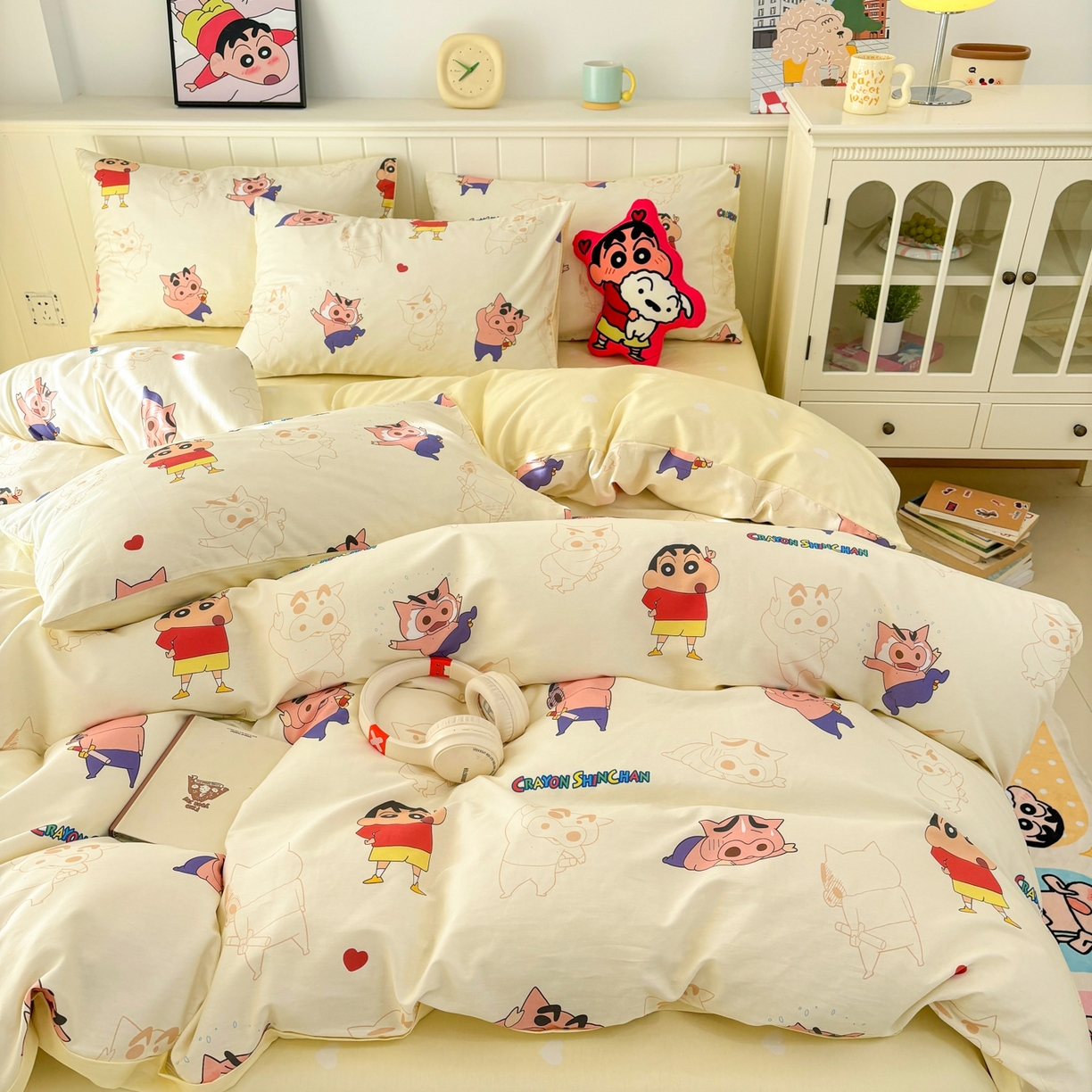 孩子王家纺 2026新款卡通全棉纯棉正版授权小版蜡笔小新系列四件套-含防伪码 乐天派小新