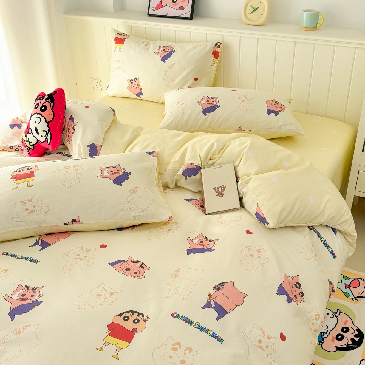 91家纺网 家纺一手货源 找家纺 孩子王家纺 2026新款卡通全棉纯棉正版授权小版蜡笔小新系列四件套-含防伪码 乐天派小新