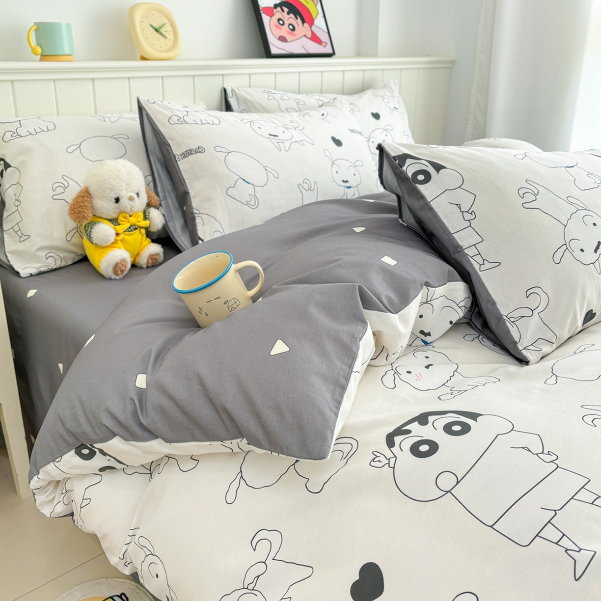 91家纺网 家纺一手货源 找家纺 孩子王家纺 2026新款卡通全棉纯棉正版授权小版蜡笔小新系列四件套-含防伪码 快乐小新