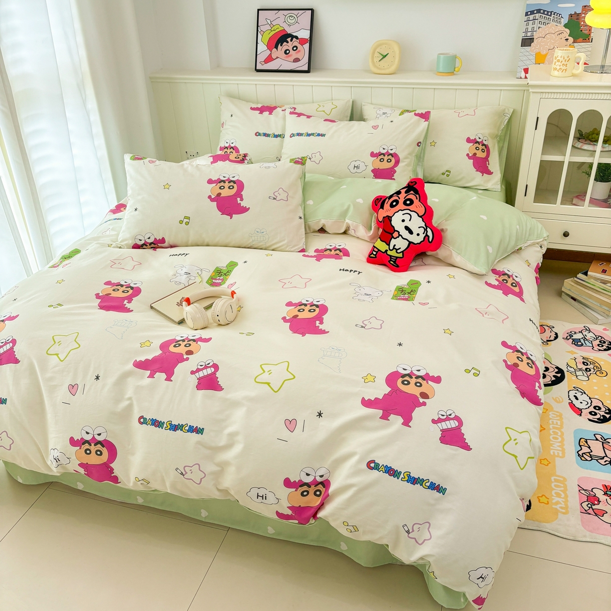 91家纺网 家纺一手货源 找家纺 孩子王家纺 2026新款卡通全棉纯棉正版授权小版蜡笔小新系列四件套-含防伪码 童趣小新