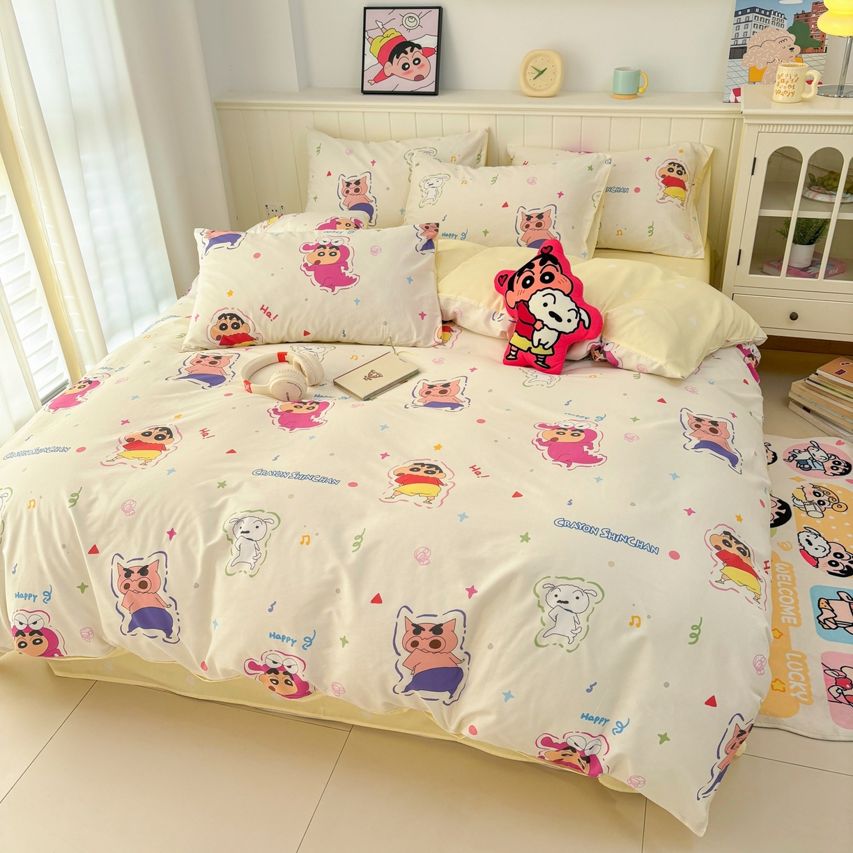 91家纺网 家纺一手货源 找家纺 孩子王家纺 2026新款卡通全棉纯棉正版授权小版蜡笔小新系列四件套-含防伪码 搞笑小新