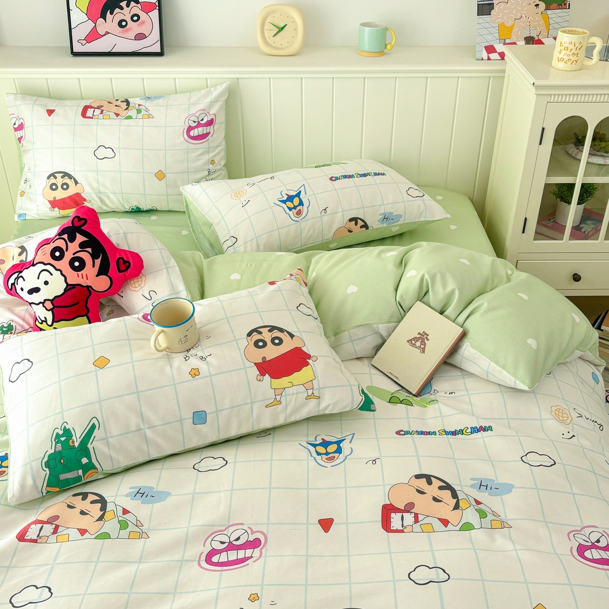 91家纺网 家纺一手货源 找家纺 孩子王家纺 2026新款卡通全棉纯棉正版授权小版蜡笔小新系列四件套-含防伪码 动感小新