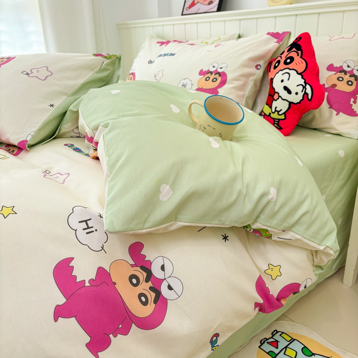 91家纺网 家纺一手货源 找家纺 孩子王家纺 2026新款卡通全棉纯棉正版授权小版蜡笔小新系列四件套-含防伪码 童趣小新