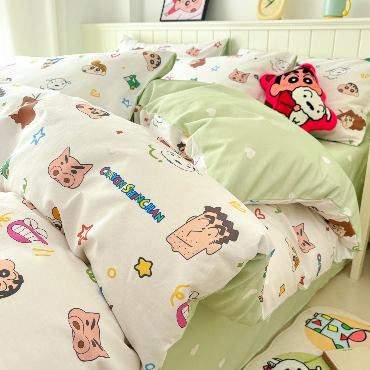 91家纺网 家纺一手货源 找家纺 孩子王家纺 2026新款卡通全棉纯棉正版授权小版蜡笔小新系列四件套-含防伪码 温馨小新