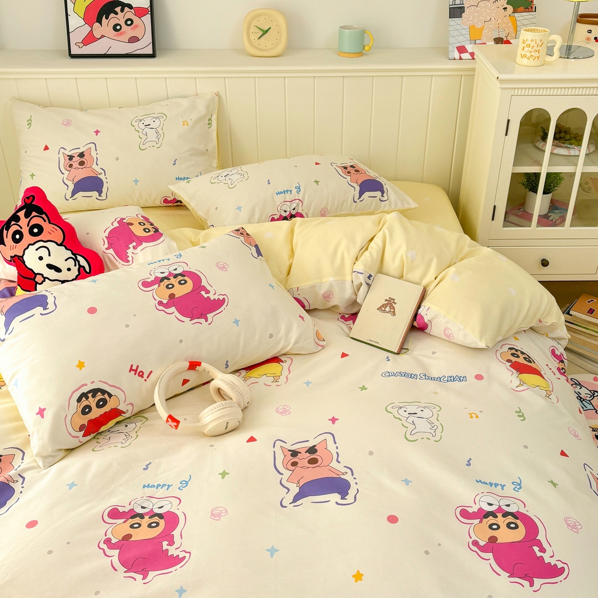 91家纺网 家纺一手货源 找家纺 孩子王家纺 2026新款卡通全棉纯棉正版授权小版蜡笔小新系列四件套-含防伪码 搞笑小新