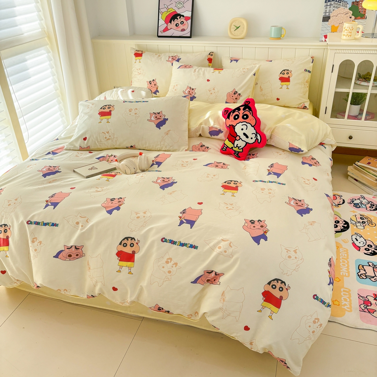 91家纺网 家纺一手货源 找家纺 孩子王家纺 2026新款卡通全棉纯棉正版授权小版蜡笔小新系列四件套-含防伪码 乐天派小新