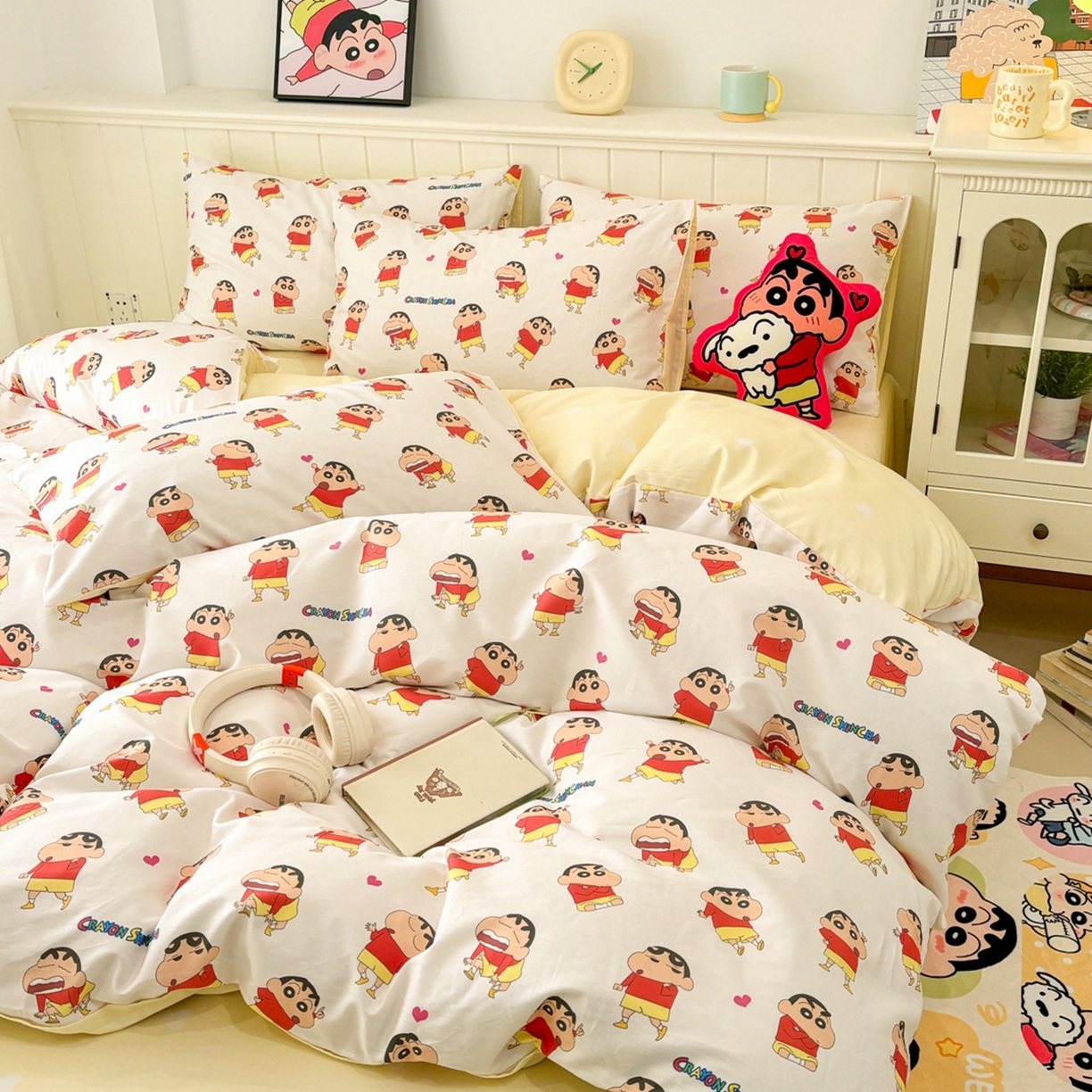 91家纺网 家纺一手货源 找家纺 孩子王家纺 2026新款卡通全棉纯棉正版授权小版蜡笔小新系列四件套-含防伪码 无厘头小新