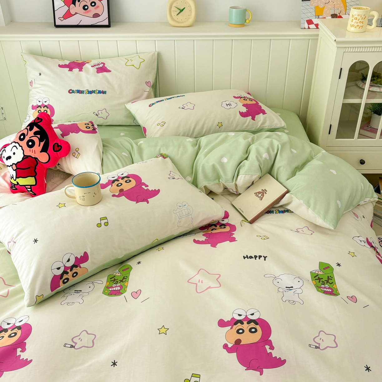 91家纺网 家纺一手货源 找家纺 孩子王家纺 2026新款卡通全棉纯棉正版授权小版蜡笔小新系列四件套-含防伪码 童趣小新