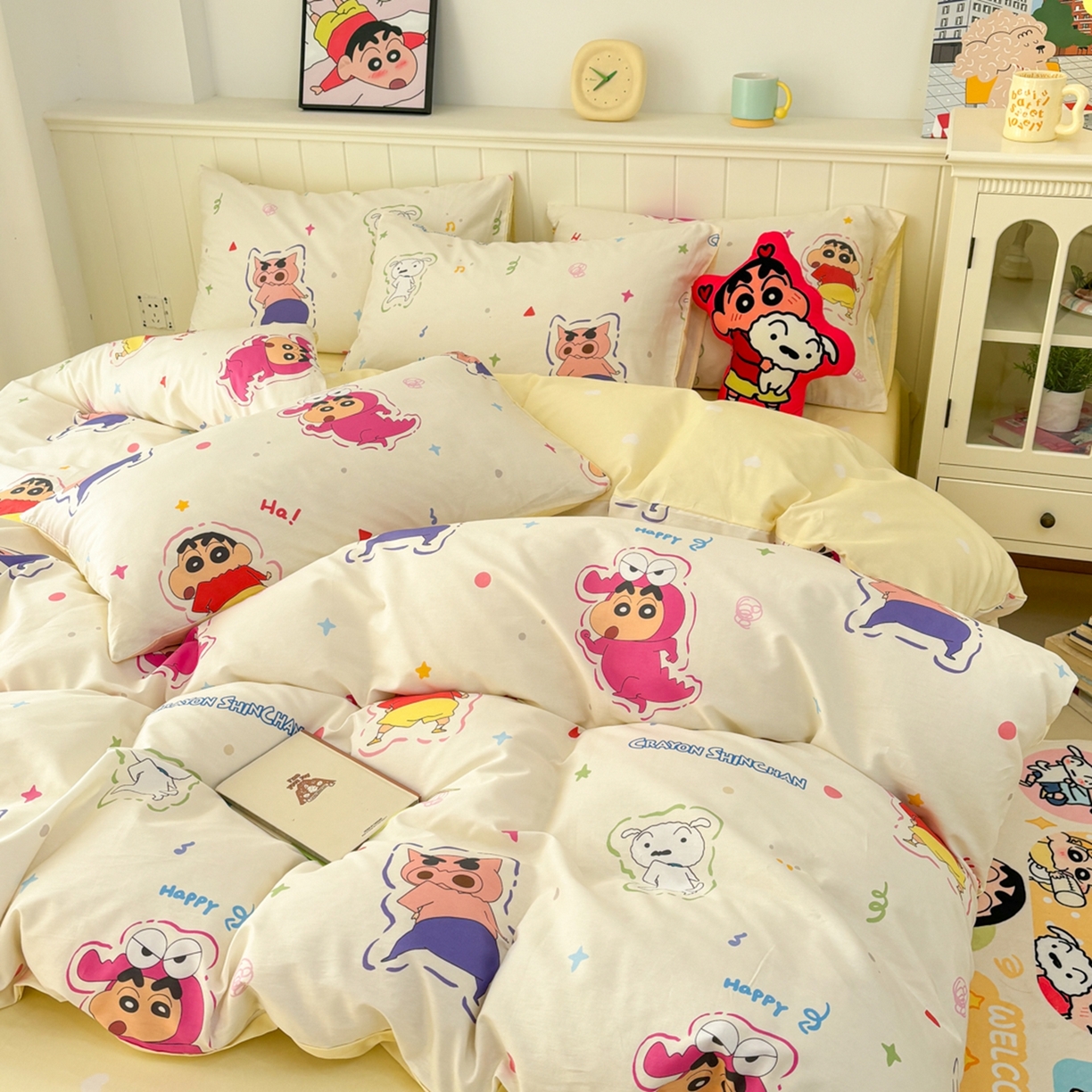 91家纺网 家纺一手货源 找家纺 孩子王家纺 2026新款卡通全棉纯棉正版授权小版蜡笔小新系列四件套-含防伪码 搞笑小新