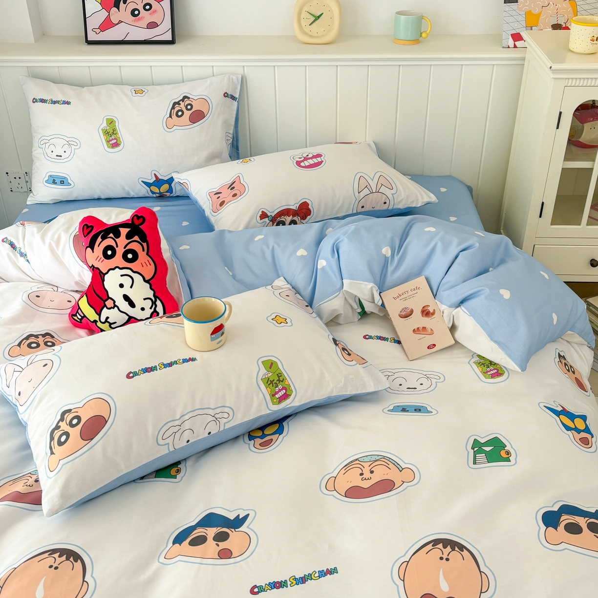 91家纺网 家纺一手货源 找家纺 孩子王家纺 2026新款卡通全棉纯棉正版授权小版蜡笔小新系列四件套-含防伪码 欢乐小新