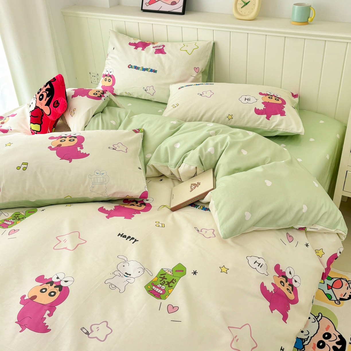 91家纺网 家纺一手货源 找家纺 孩子王家纺 2026新款卡通全棉纯棉正版授权小版蜡笔小新系列四件套-含防伪码 童趣小新