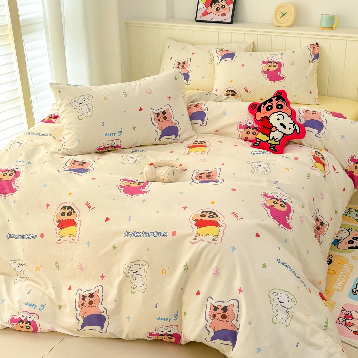 91家纺网 家纺一手货源 找家纺 孩子王家纺 2026新款卡通全棉纯棉正版授权小版蜡笔小新系列四件套-含防伪码 搞笑小新